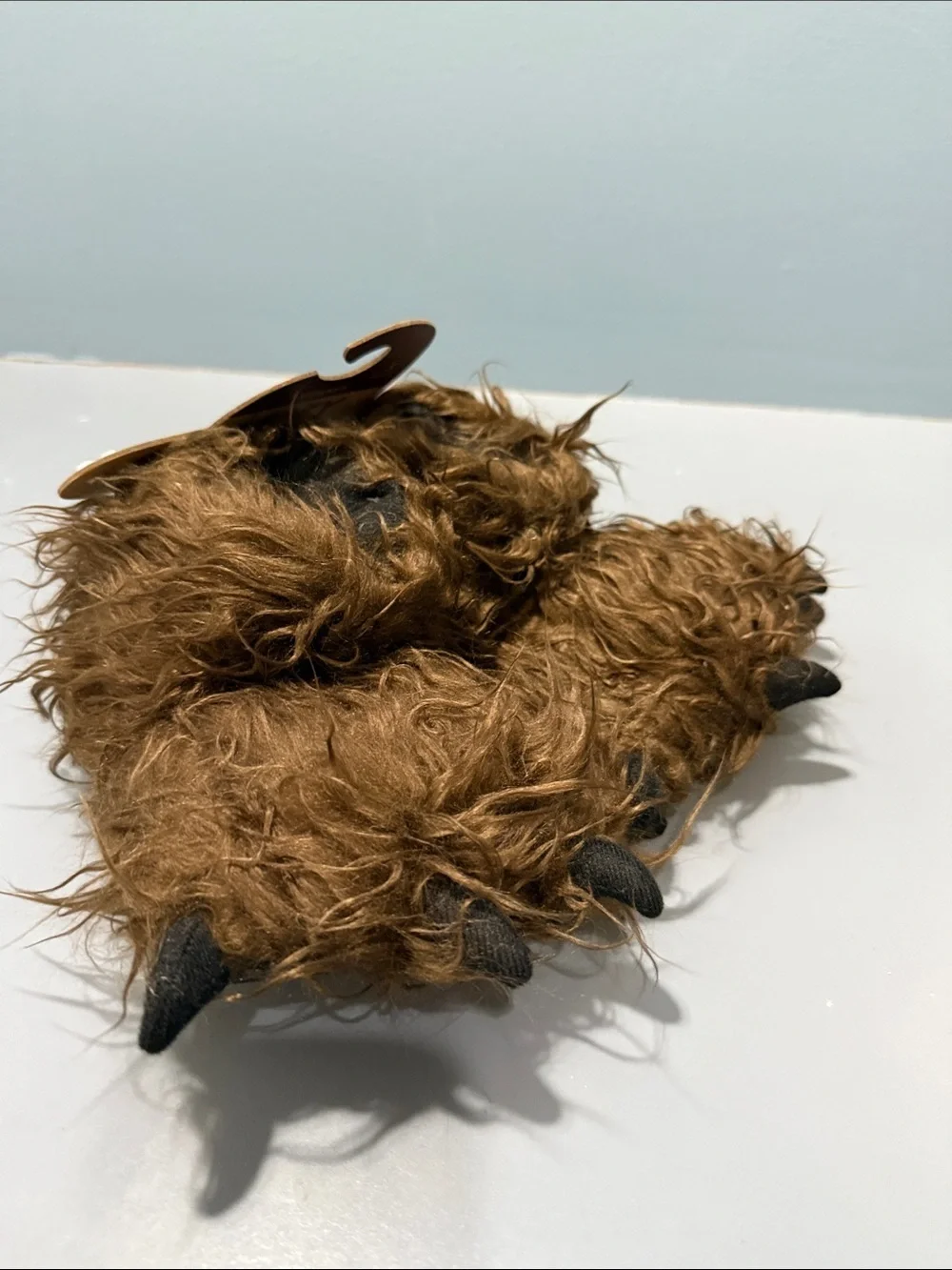 Lazy One Brown Furry Bear Paw Slippers